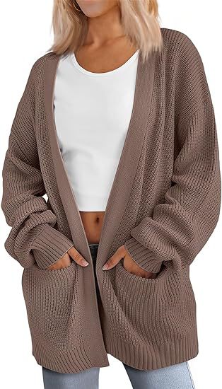 Damen Grobstrick Cardigan mit offenem Schnitt und praktischen Taschen Heidi-Mode