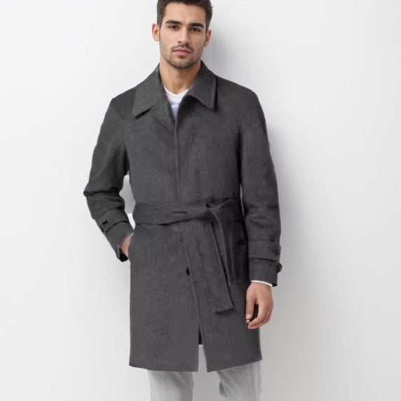 Herren eleganter Mantel mit Gürtel und klassischem Revers Heidi-Mode