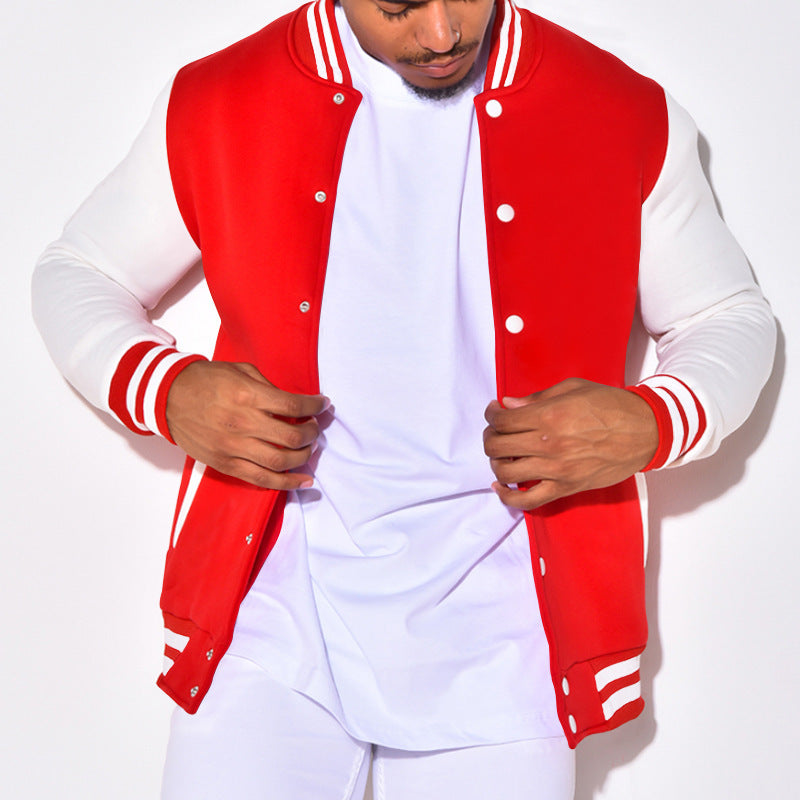Herren Collegejacke mit kontrastierenden Ärmeln und Druckknopfverschlüssen Heidi-Mode