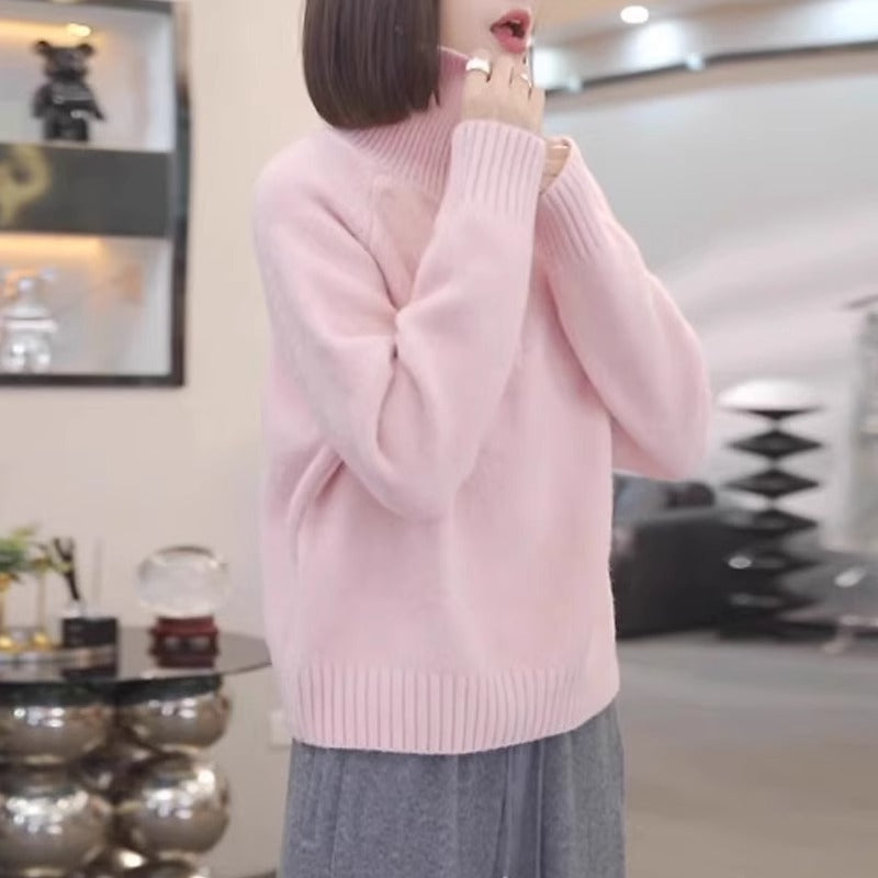 Damen Strickpullover mit hohem Kragen und praktischem Reißverschluss Heidi-Mode