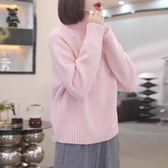 Damen Strickpullover mit hohem Kragen und praktischem Reißverschluss Heidi-Mode