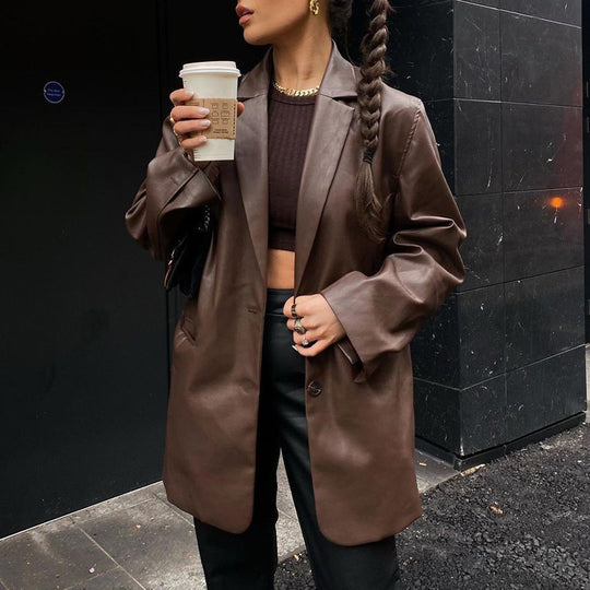 Damen modische Kunstlederjacke mit elegantem Schnitt Heidi-Mode