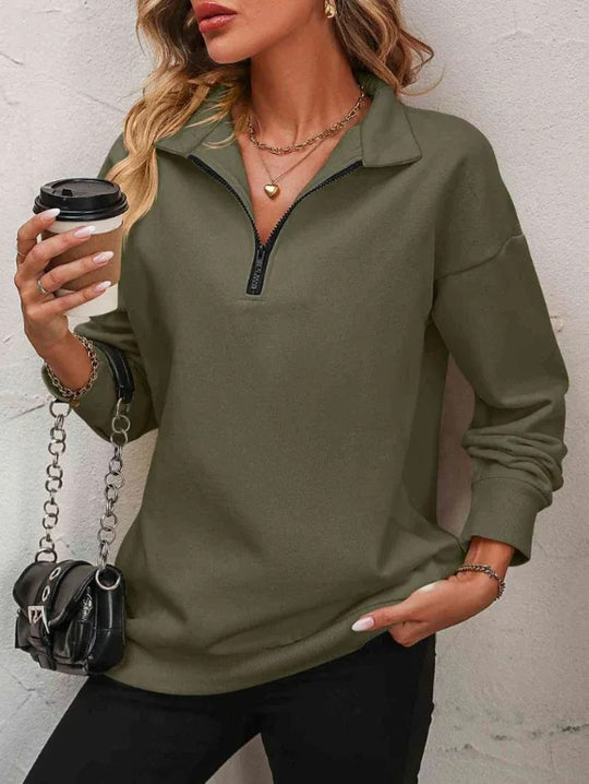 Damen Sportlicher Pullover mit halbem Reißverschluss und gemütlichem Schnitt Heidi-Mode