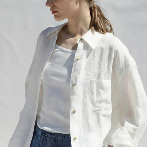 Damen lässige Leinenbluse mit knopfdetaillierter Vorderseite Heidi-Mode
