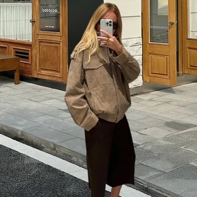 Damen Fetziges Wildlederjacke mit praktischen Taschen Heidi-Mode