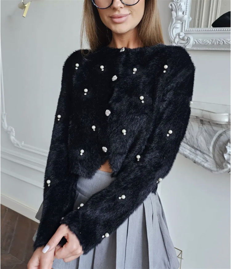 Damen Flauschige Strickjacke mit Schmuckknöpfen und elegantem Schnitt Heidi-Mode