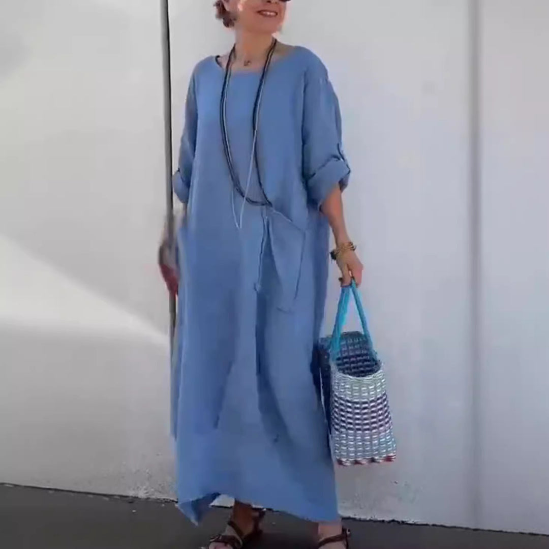 Damen Langes Sommerkleid mit luftiger Passform und praktischen Taschen Heidi-Mode
