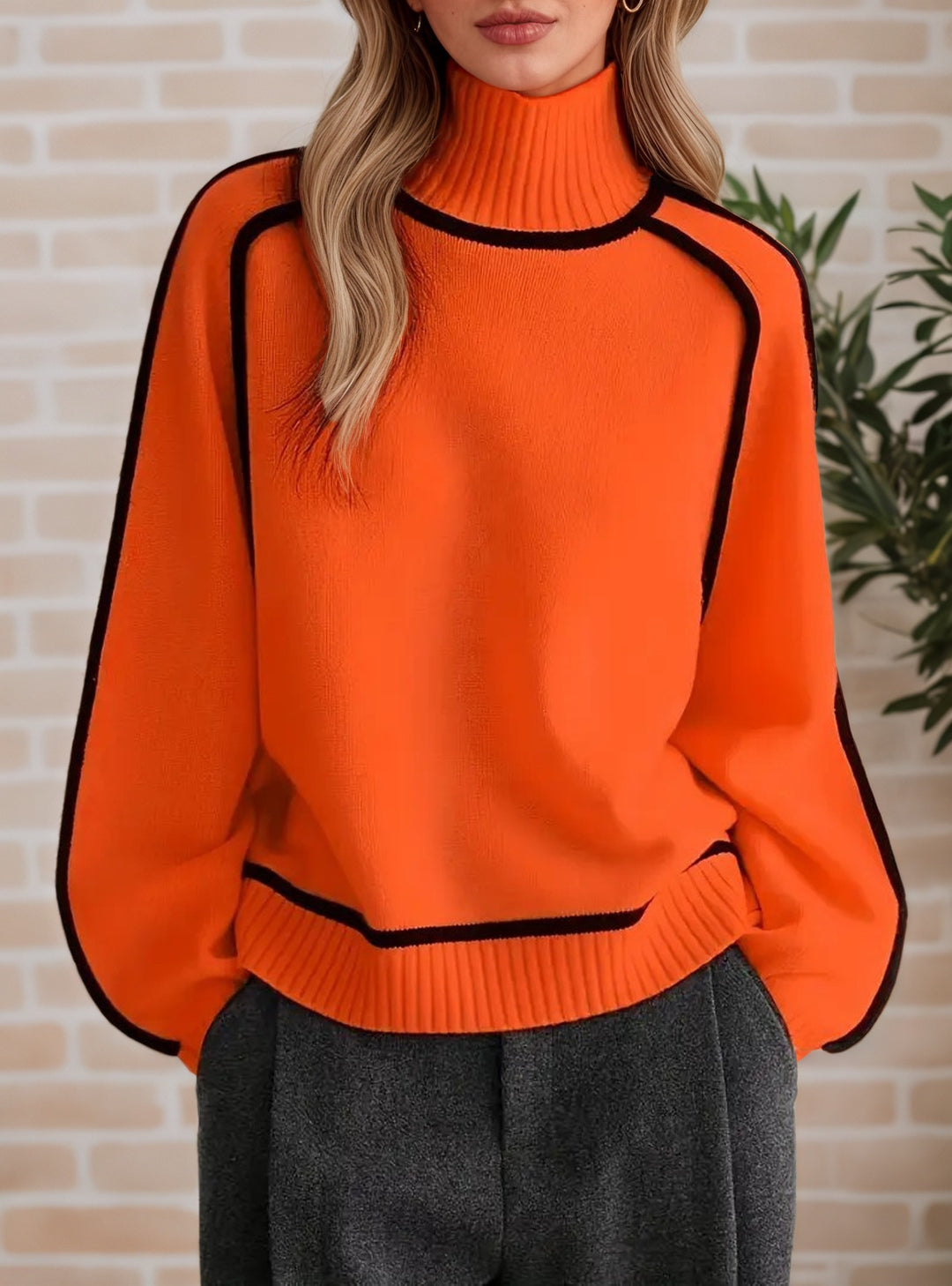 Damen Pullover mit hohem Kragen und Volumenärmeln Heidi-Mode
