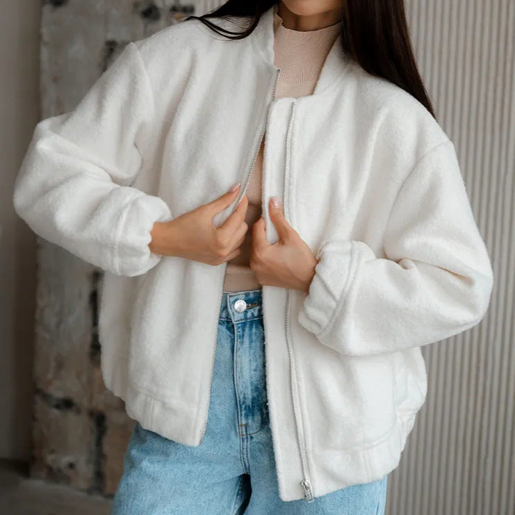 Damen Modische Bomberjacke aus weichem Wollmix mit Extragroßen Ärmeln Heidi-Mode