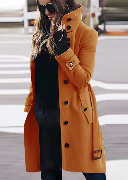 Damen eleganter Trenchcoat mit hohem Kragen und praktischen Taschen Heidi-Mode