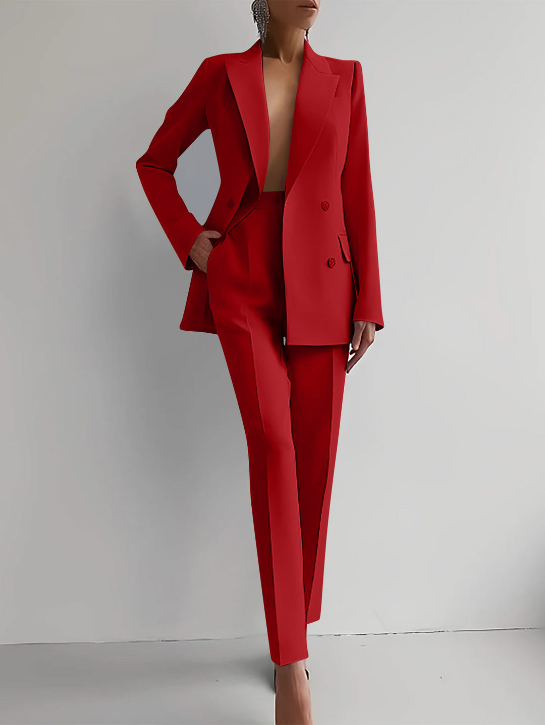 Damen elegante zweireihige Blazer mit maßgeschneiderter Hose Heidi-Mode