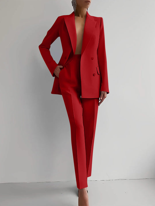 Damen elegante zweireihige Blazer mit maßgeschneiderter Hose Heidi-Mode