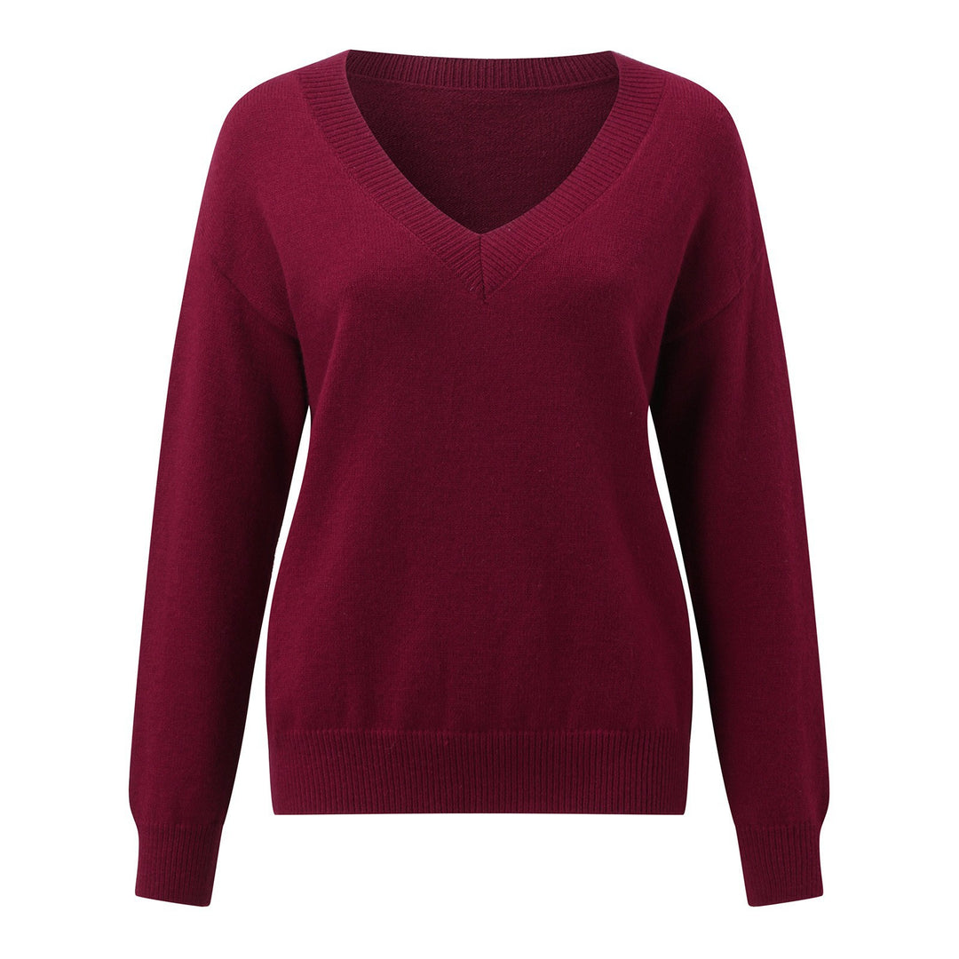 Damen V-Ausschnitt Strickpullover in feiner Wollqualität Heidi-Mode