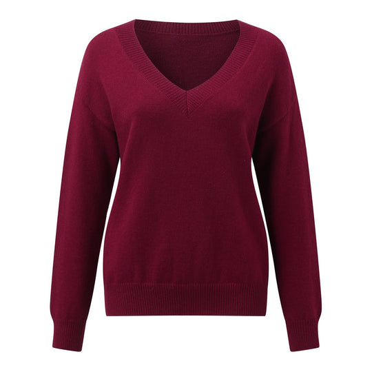 Damen V-Ausschnitt Strickpullover in feiner Wollqualität Heidi-Mode