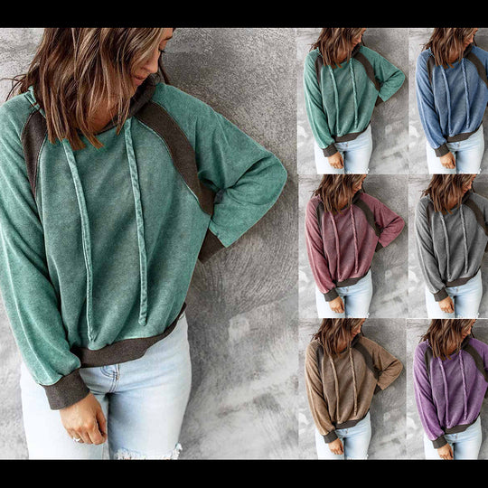 Damen lässiger Kapuzenpullover mit Raglanärmeln und bequemem Schnitt Heidi-Mode