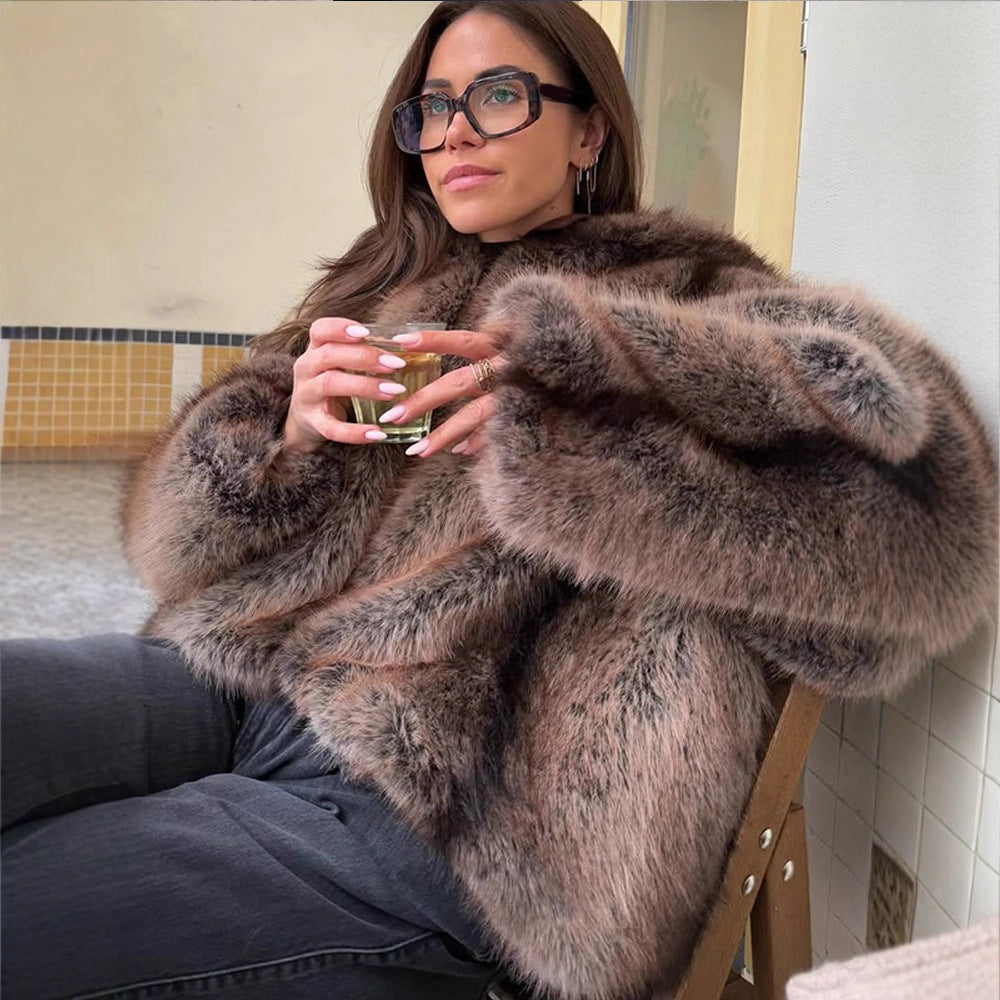 Damen Kuschelige Kunstpelzjacke mit Kapuze Heidi-Mode