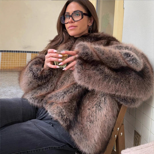 Damen Kuschelige Kunstpelzjacke mit Kapuze Heidi-Mode