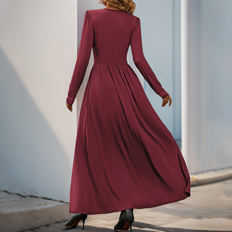 Damen Maxikleid mit tiefem V-Ausschnitt und eleganter Raffung Heidi-Mode