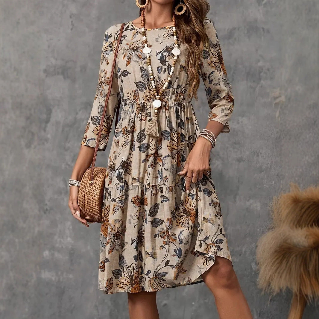 Damen Midi-Kleid mit blumigem Muster und eleganter Taillierung Heidi-Mode
