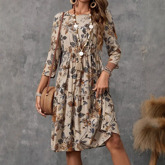 Damen Midi-Kleid mit blumigem Muster und eleganter Taillierung Heidi-Mode