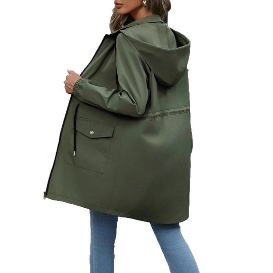 Damen praktische Kapuzenjacke mit verstellbarem Bund und Taschen Heidi-Mode