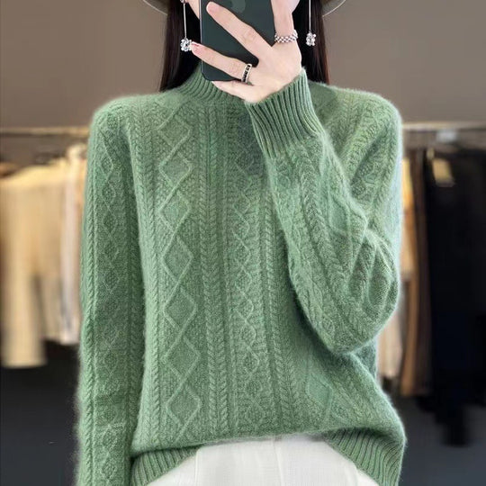 Damen Hochwertiger Strickpullover mit Stehkragen und Zopfdesign Heidi-Mode