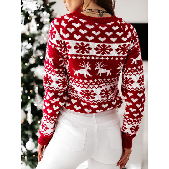Damen Strickpullover mit weihnachtlichem Muster und Rundhalsausschnitt Heidi-Mode