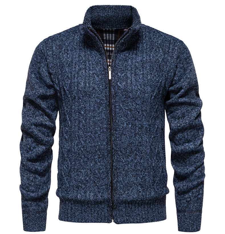 Herren Strickjacke mit hohem Kragen und Reißverschluss Heidi-Mode