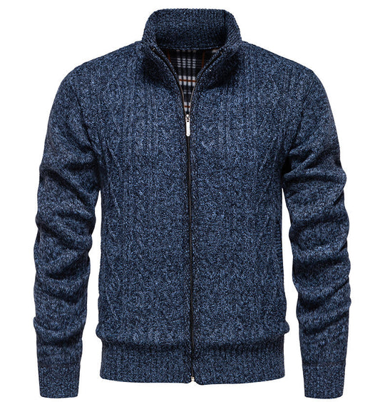 Herren Strickjacke mit hohem Kragen und Reißverschluss Heidi-Mode