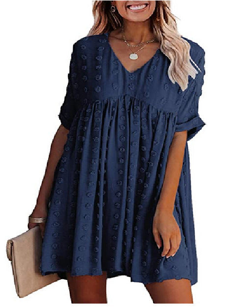 Heidi-Mode | Locker Sitzendes Kurzärmliges Weites Taillenkleid
