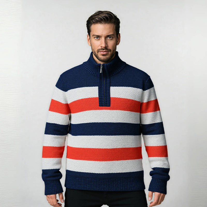Herren Strickpullover mit hohem Kragen und innovativem Reißverschluss Heidi-Mode
