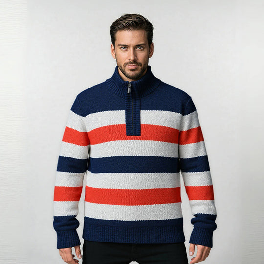 Herren Strickpullover mit hohem Kragen und innovativem Reißverschluss Heidi-Mode