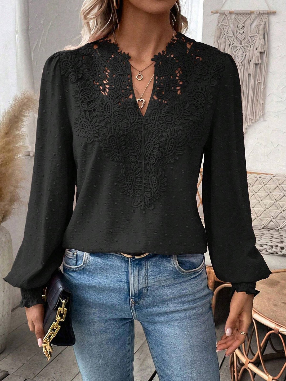Damen elegante Bluse mit kunstvollen Spitzenverzierungen Heidi-Mode