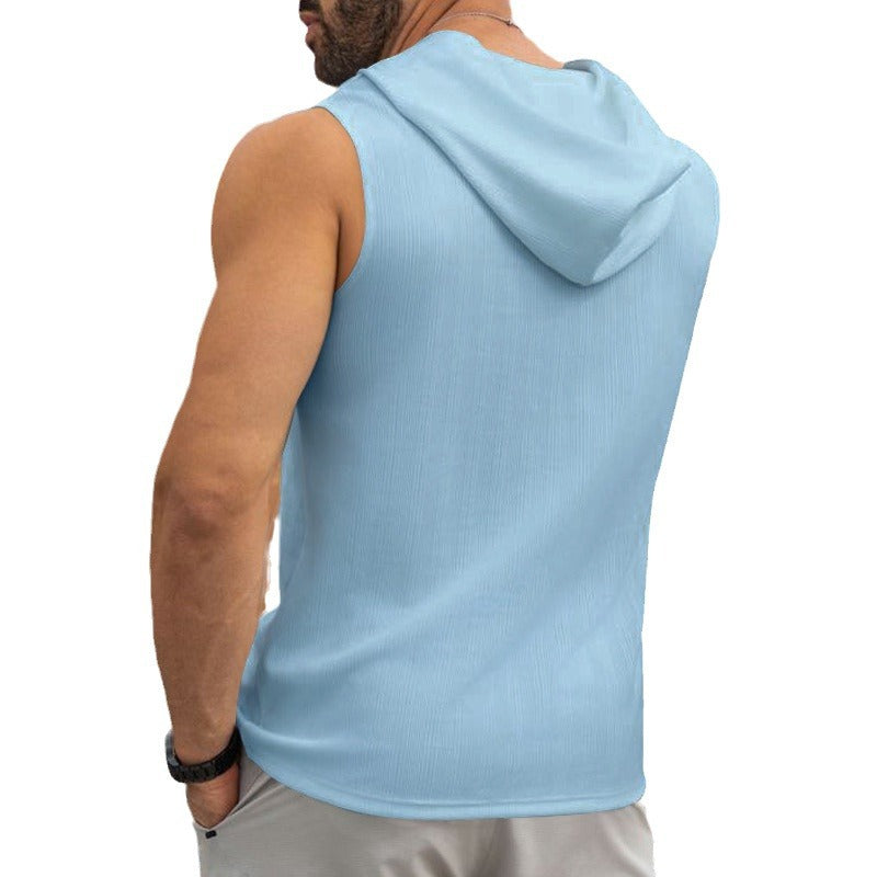 Herren Ärmelloses Sport-Tanktop mit Kapuze und Schnürung Heidi-Mode