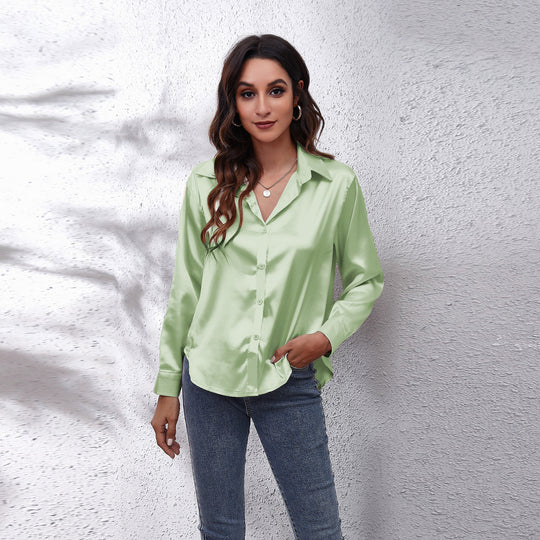 Damen Satin Bluse mit Knotenverschluss Heidi-Mode
