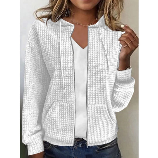 Damen Waffelstruktur Kapuzenjacke mit durchgehendem Reißverschluss und praktischen Taschen Heidi-Mode