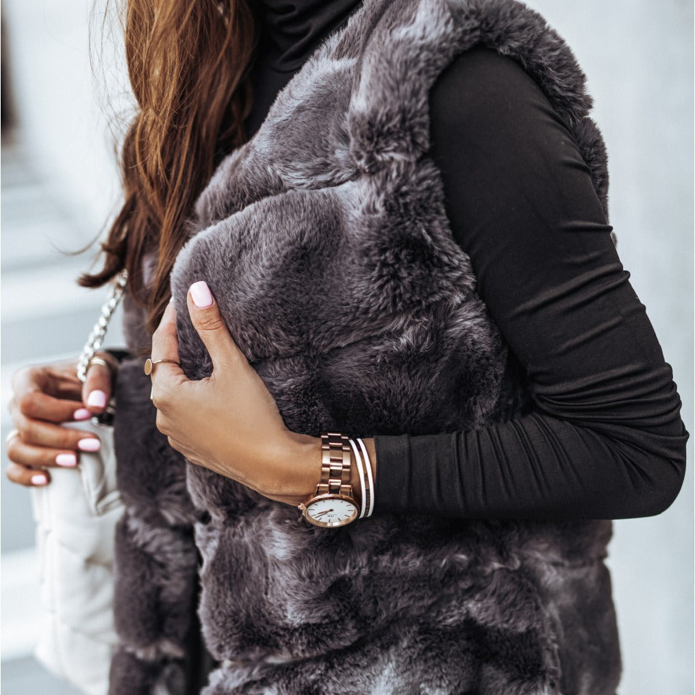 Damen Fleece-Weste mit trendigem Kragen und weichem Innenfutter Heidi-Mode