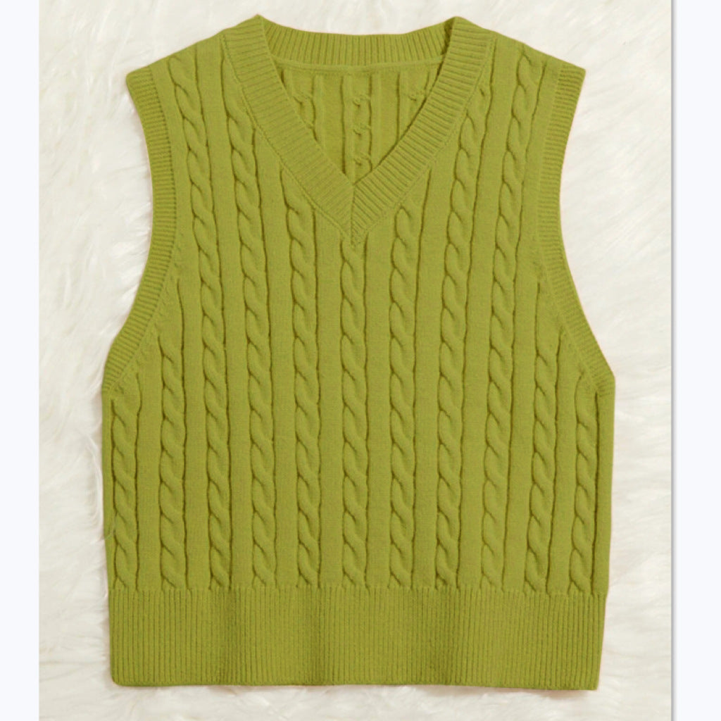 Damen Strickweste mit V-Ausschnitt und Zopfmuster Heidi-Mode