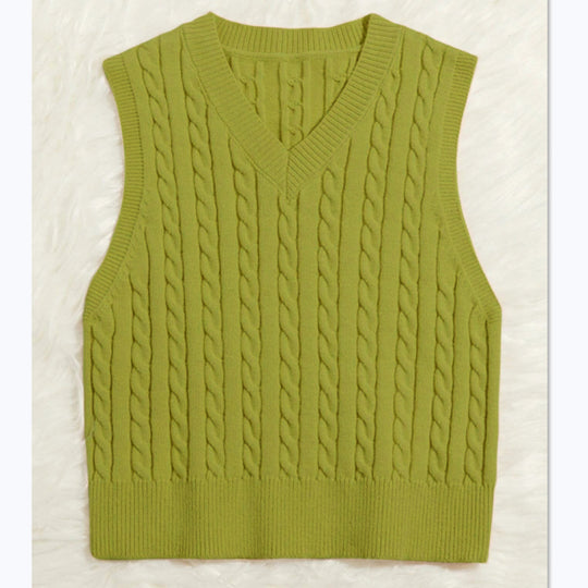 Damen Strickweste mit V-Ausschnitt und Zopfmuster Heidi-Mode