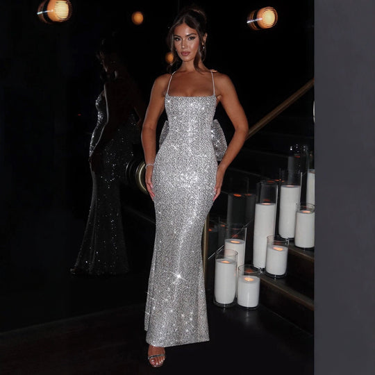 Damen Glitzerndes Abendkleid mit elegantem Schnitt und raffinierten Details Heidi-Mode