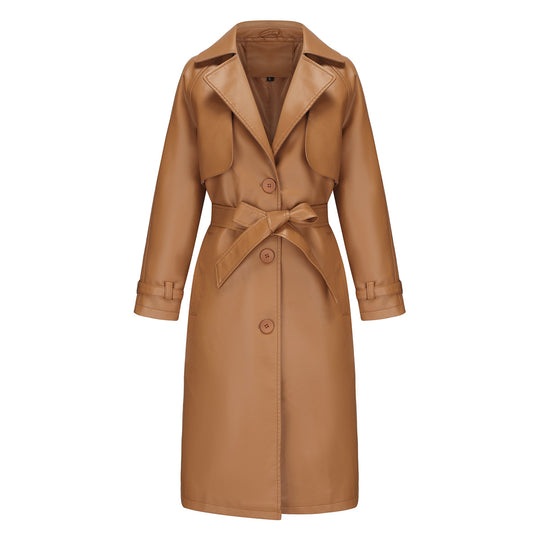 Damen modischer Trenchcoat aus hochwertigem Kunstleder Heidi-Mode