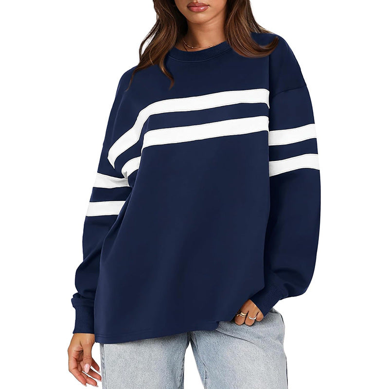 Damen Oversized Sweatshirt mit trendigen Streifen Heidi-Mode
