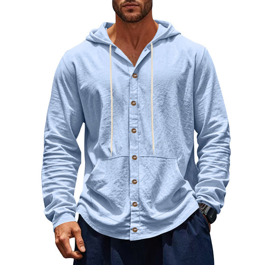 Herren Kapuzenshirt mit Knopfleiste und praktischen Taschen Heidi-Mode
