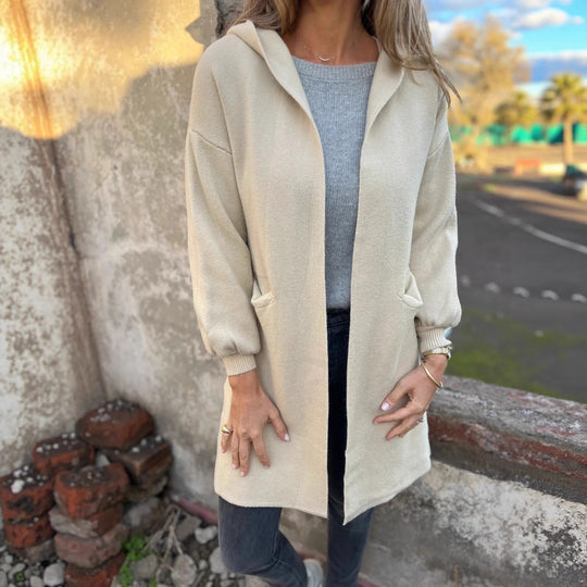 Damen Kuschelige Strickjacke mit Kapuze und Taschen Heidi-Mode