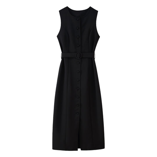 Damen ärmelloses Wickelkleid mit Knopfverschluss und Taillengürtel Heidi-Mode