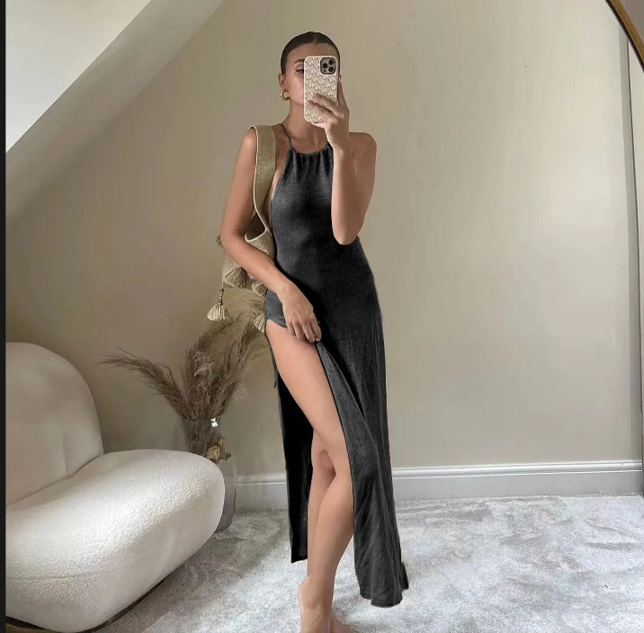 Damen Elegantes Maxikleid mit schickem Schlitz und feinem Stoff Heidi-Mode