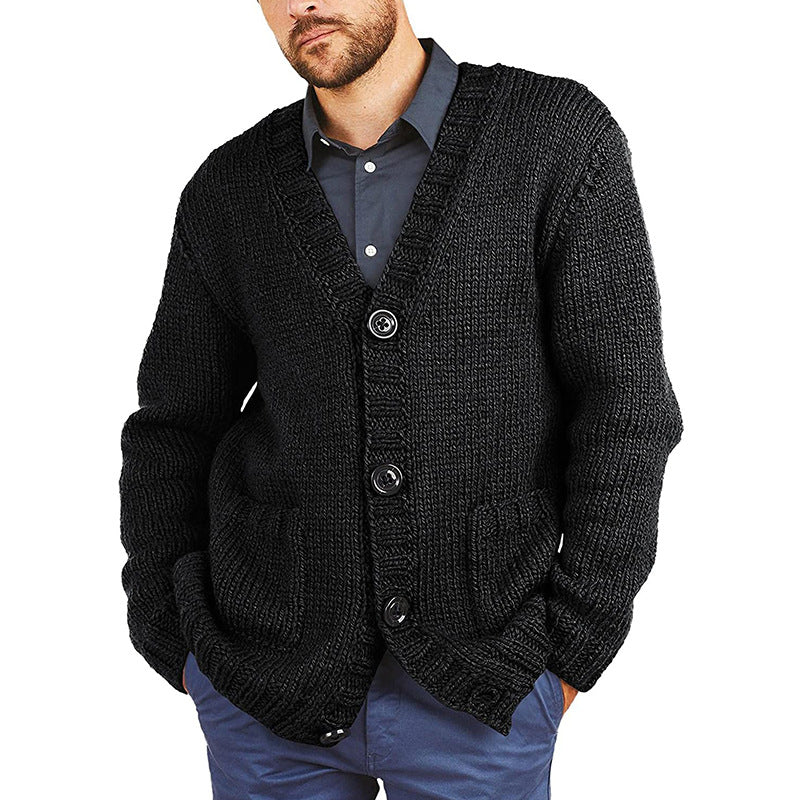 Herren lässige Strickjacke mit tiefem V-Ausschnitt und großzügigen Taschen Heidi-Mode