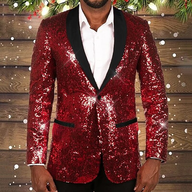 Herren glitzernder Pailletten Blazer mit schwarzem Revers Heidi-Mode
