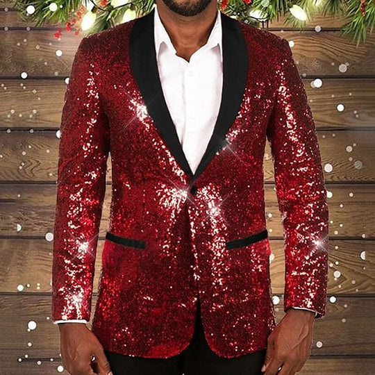 Herren glitzernder Pailletten Blazer mit schwarzem Revers Heidi-Mode