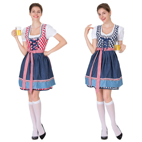 Damen Dirndlkleid mit traditionellen Karomustern und eleganter Schürze Heidi